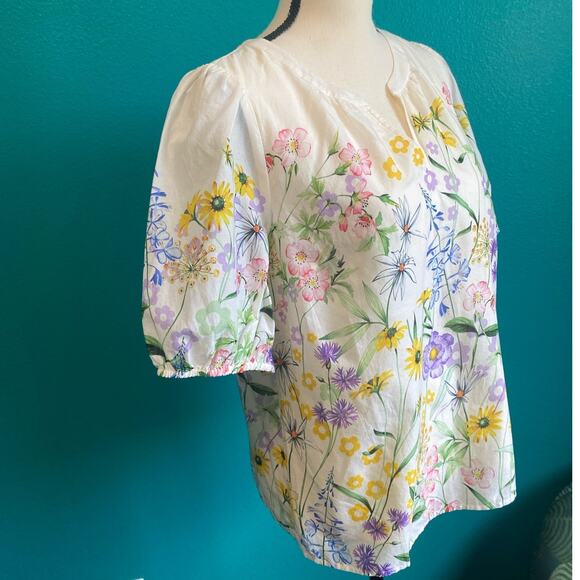 Talbots Petite Cream Floral Cotton Lined Blouse Women's Large Petite - Picture 7 of 8